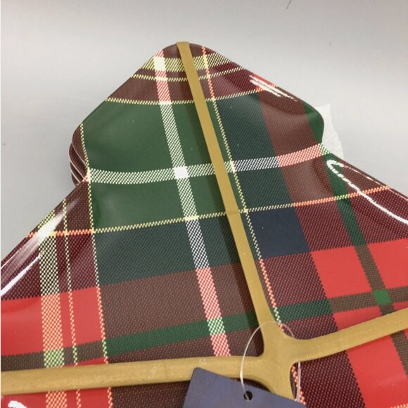 x4 TOMMY BAHAMA Christmas Tree Red Tartan Plaid Melamine Plate Set Appetizer 11" - Picture 3 of 4